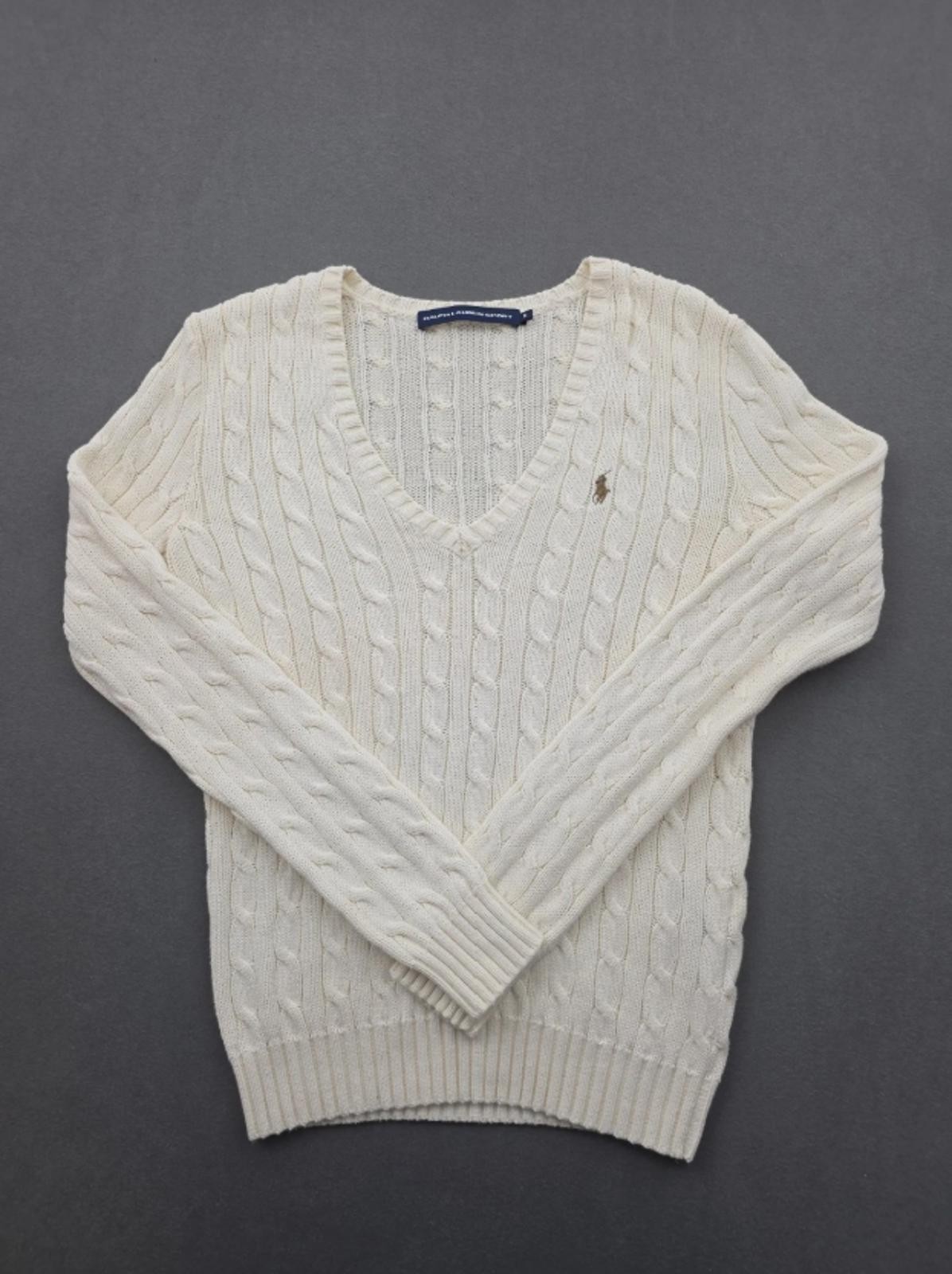 Womens Beige Ralph Lauren V Neck Cable Knit Jumper Size Medium image 2