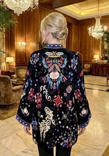 Johnny Was Elletra Reversible Crop Kimono Women M Floral embroidered