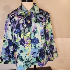 ST JOHN COLLECTION SILK LINED COTTON WATERCOLOR FLORAL JACKET 12
