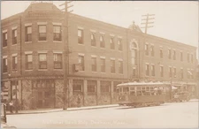 National Bank Bldg Dedham MA Lunch Savings Trolley RPPC Postcard
