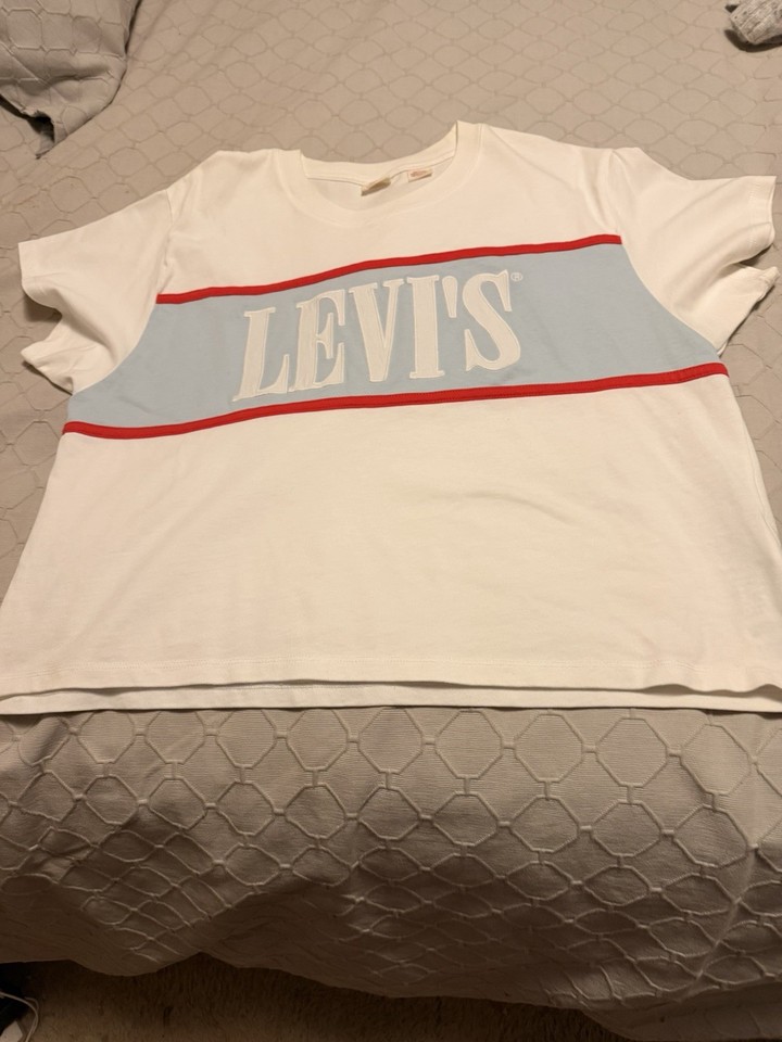 Levi’s Women’s White Logo Crew Neck Short Sleeve Lightweight Cotton T-Shirt L