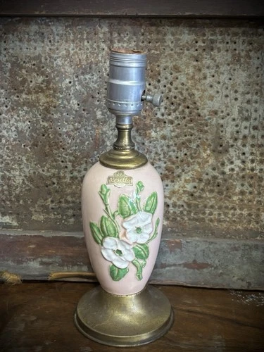 HULL Pottery Rosella Pink Floral Lamp Base w Original Label BEAUTIFUL! Excellent