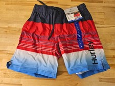 L / Large Red Blue - Hurley Regular Fit Men's Swim Shorts Trunks w/ Pockets