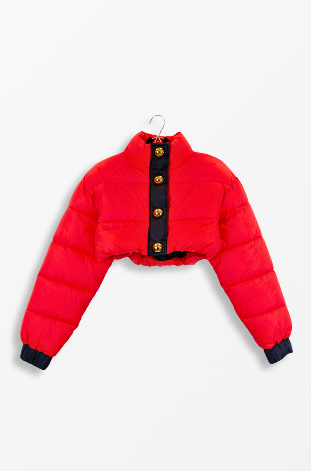 H&M x Moschino Red Cropped Puffer Jacket Women’s – Gold Buttons - Size S