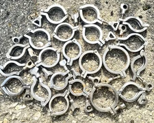 Lot 20 Sanitary Fitting Clamps Threaded, Stainless Steel, Tri-Clover & Others