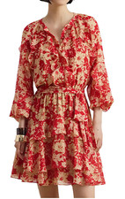 NWT Lauren Ralph Lauren Ruffle Trim Georgette Tiered Dress, 8 Red/Tan, $195