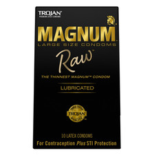 Trojan Magnum Raw Large Size Condoms 10 Count   Premium Thin Lubricated Latex
