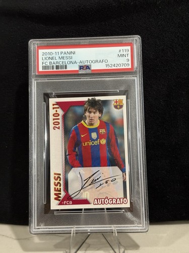 Lionel Messi FC Barcelona 2010-11 Autografo PSA 9 Panini Stickers #119 Auto Mint
