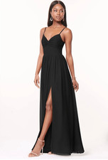 Azazie Zeya Tie Back Split Hem Bridesmaid/Formal Dress in Black size A4