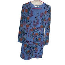 ASTR floral blue ruched long sleeve  mini dress size S