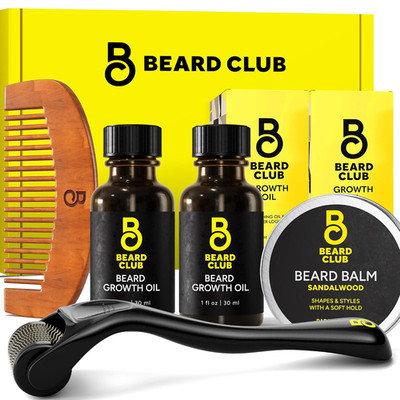 Enhanced Beard Growth Kit - Derma Roller, Beard Growth Oil (2PK), Sandalwood Bea
