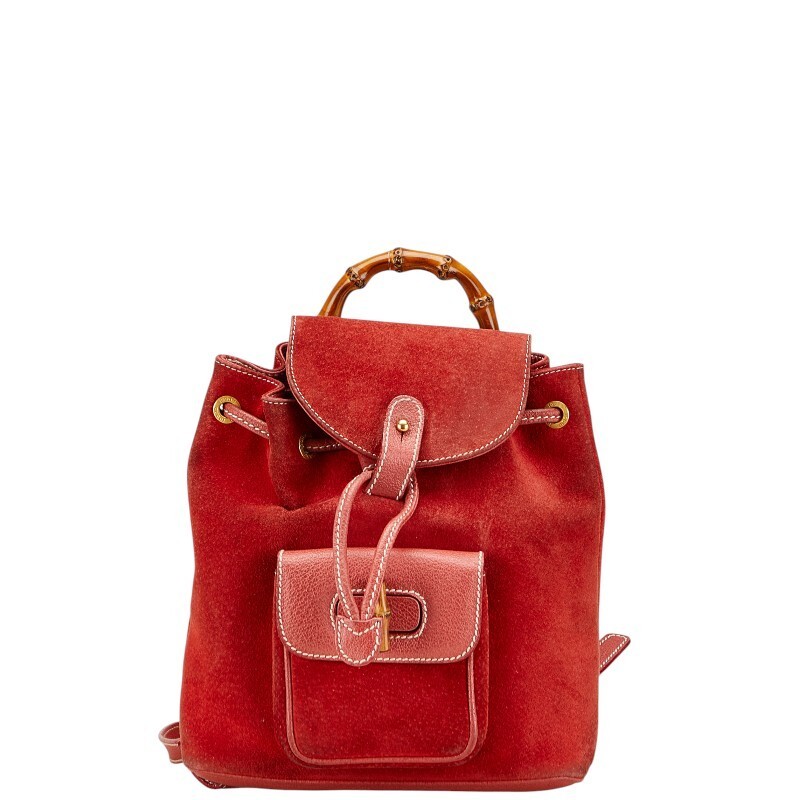 Gucci zaino bambù borsa a tracolla in pelle scamosciata rossa vintage autentica