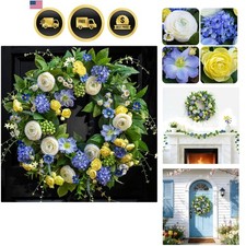 Spring Wreath Front Door Artificial Flowers Hydrangea Daisy Anemone Summer