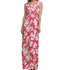 Vince Camuto Pink Red Floral V-Neck Sleeveless Maxi Dress Size 12 Resortwear