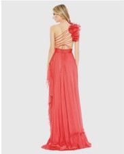 Mac Duggal One Shoulder Ruffle Sleeveless Cut Out Asymmetrical Hem Gown Sz 6 NEW