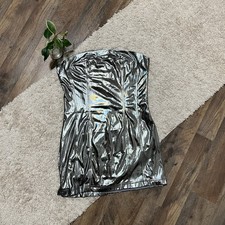 Urban Outfitters Silver Faux Leather Metallic Kristy Disco Strapless Dress NWT