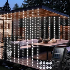 144LED Solar Outdoor Curtain Lights for Christmas Garden Patio Fence Wall Gazebo