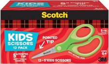 Scotch 5" Soft Touch Pointed Tip Kids Scissors, 12 Count Teacher  s Pack, Green