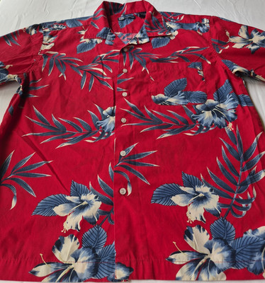 Blue Generation Hawaiian Tropical Shirt Red Blue White Rayon M Short Sleeve