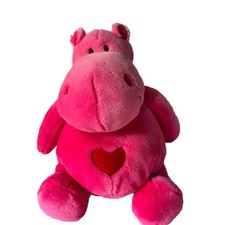 Juguete de peluche vintage Y2K Nici “Bud Belly Hippo” rosa intenso con corazón rojo, alemán