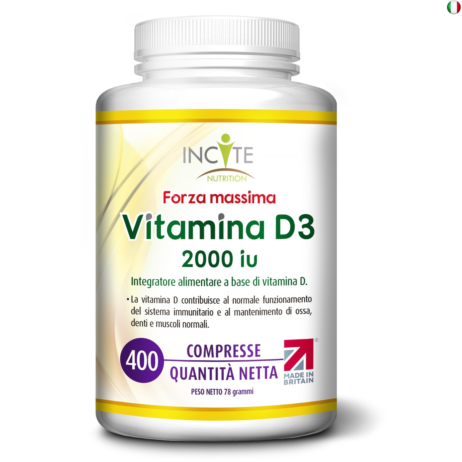 Incite Nutrition Vitamina D 2000 UI – Micro compresse di Vitamina D3 facili da d