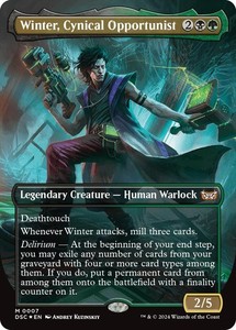 Winter, Cynical Opportunist (Borderless) Foil - Commander: Duskmourn: House of Horror #7 Mythic Rare