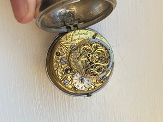 A GENTS VERY OLD VERGE / FUSEE POCKET WATCH SQUARE PILLARS LONDON