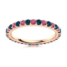 Full Eternity Round Pink Topaz  London Blue Topaz 925 Silver Rose Plated Ring