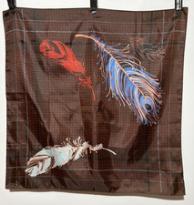 Totes Brand Rain Scarf Brown Orange White Plaid Feathers Scarf Vintage