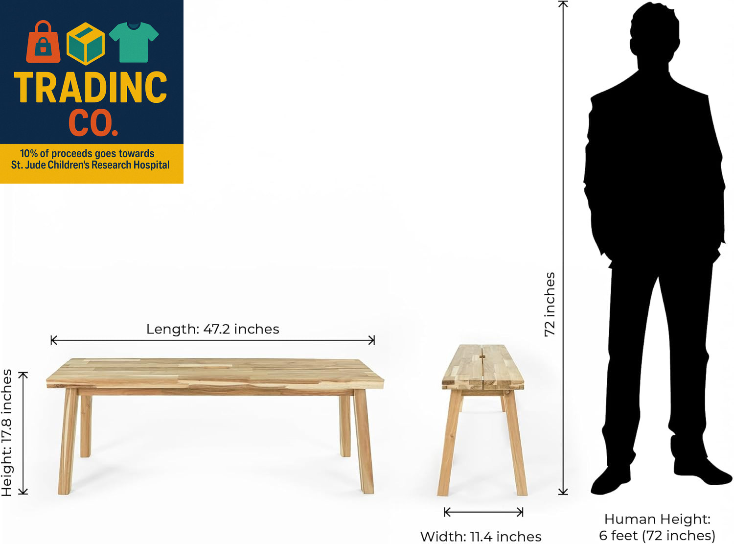 Solid Wood Bench for Entryway, Bed Bench, Dining, Plant Stand - Wooden Bench Ind