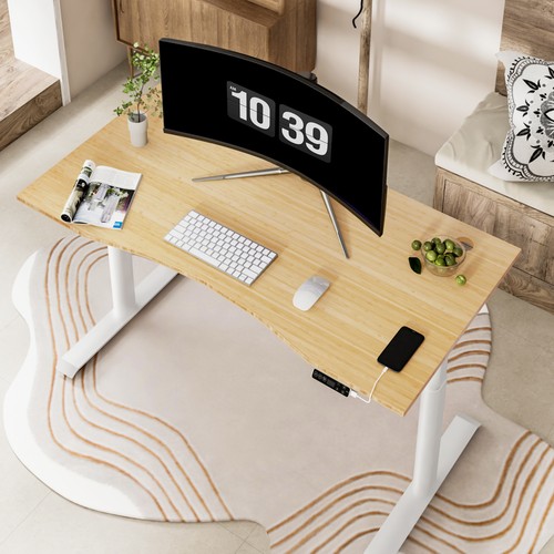 Escritorio de pie FLEXISPOT 3 etapas doble motor tapa curva de bambú con puerto USB - Imagen 20 de 43