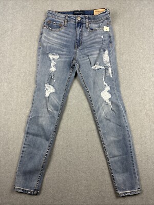 Aeropostale Jeans Womens 4 Blue Cheeky Jegging Stretch Tapered Distressed NWT