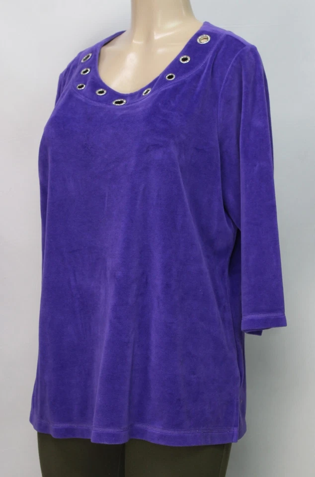 Quacker Factory Women's Sweater 3/4 Sleeve Velvet Purple Size L - Image 4 of 4