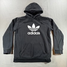 Adidas Originals Pullover Hoodie Mens Medium Black Big Trefoil Logo Drawstring
