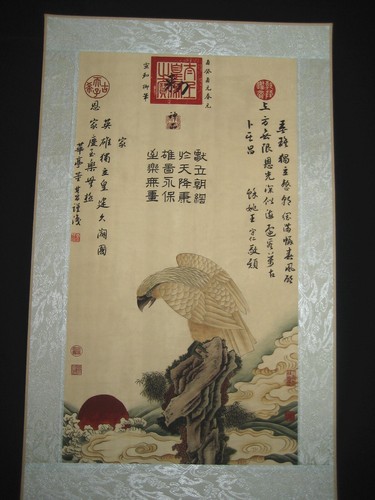 21" Chinese Antique Painting Scroll about Eagle on Rice Paper By Zhao Ji 赵佶