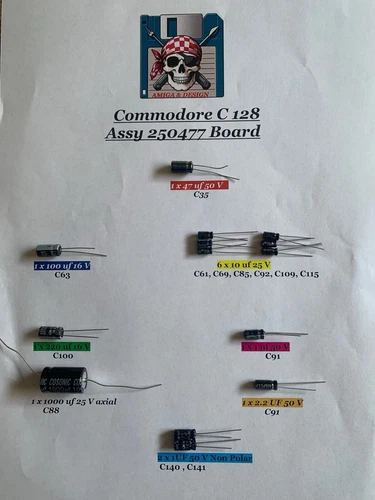 🕹️ Commodore C 128  ASSY 250466 Board - Elkos Kondensatoren -Recap 🕹️
