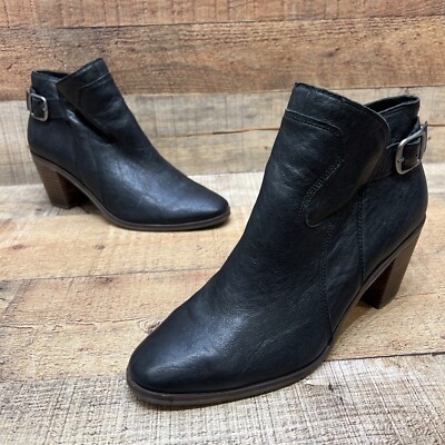 Lucky Brand LK-KAUTO Women s Black Leather Ankle Booties Side Zip Size 8.5 M