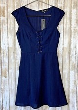 Lulus Lace Up Fit and Flare Navy Blue Short Summer Dress S Small NWT