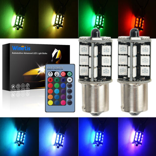 2X 1156 BA15S R10w 245 27SMD RGB LED Bulbs Turn Signal Brake Stop Light Lamps - Picture 1 of 10