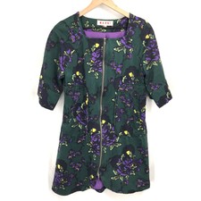 Marni 100% Silk Half-sleeve Zip-front Dress Jacket Green Purple Floral 40 4
