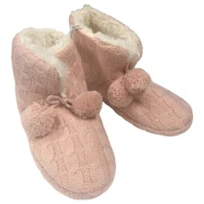 Joe Boxer Womens Pink Cable Knit Bootie Style Slippers Booties