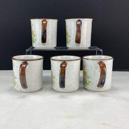 Otagiri Stil Japan gesprenkeltes Steinzeug Blumen Kaffeetasse Becher 5er Set - Bild 2 von 7
