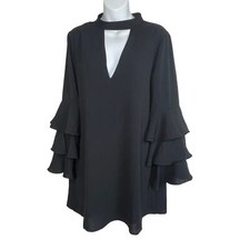 NWT Lulus Dress Mini Size M Aesthetic Aspirations Black Flounce Sleeve Shift