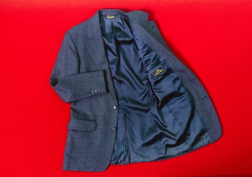 BROOKS BROTHERS Vintage Men 100% Wool Button Blue Jacket Size 38 / 48 Red Check - Picture 7 of 15