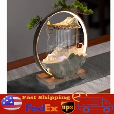 Water Fountain LED Tabletop Indoor Fake Plants Waterfall Zen Decor With Mist