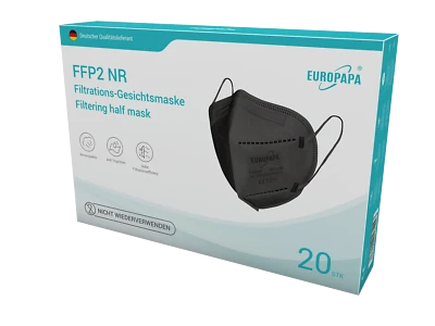 EUROPAPA® 20x FFP2 Schwarz Masken 5-Lagen einzelnverpackt Zertifiziert