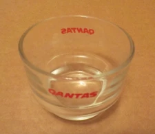 QANTAS Airlines First Class In-Flight 2" Drink Glass Logo Red Letters Both Sides