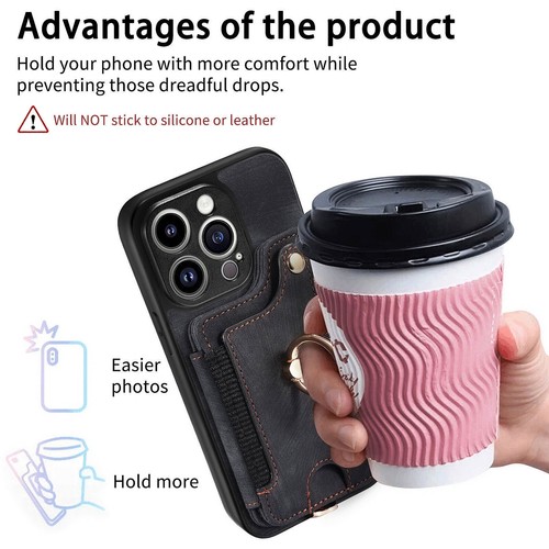 Ring Stand Leather Card Slot Phone Case For iPhone 14 13 12 11 Pro Max XR 8 7 6 - Picture 77 of 84
