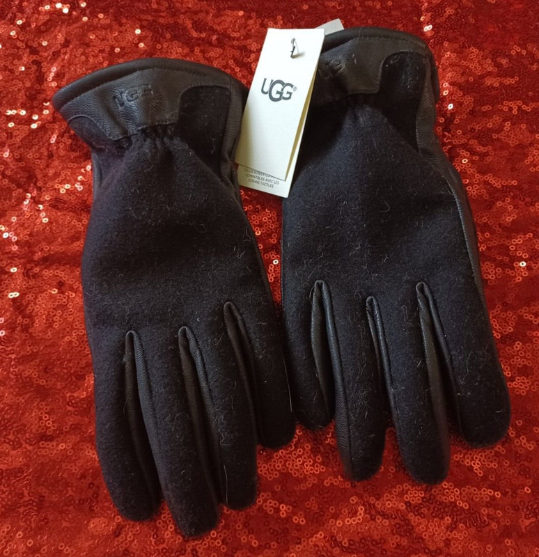 🌺 Ugg Men's L Wool & Leather Black Gloves New NWT Large Winter Women's