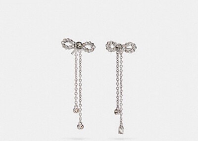 Brand New Authentic Coach Silver Bow Chain Drop Earrings | eBay